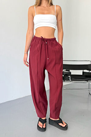 Feela Moda Kadın Modal Cupra Beli Lastikli Çımalı Şalvar Pantolon 2019