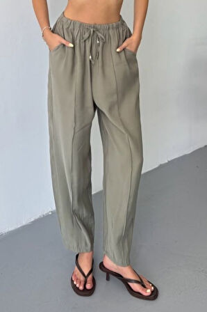 Feela Moda Kadın Modal Cupra Beli Lastikli Çımalı Şalvar Pantolon 2019