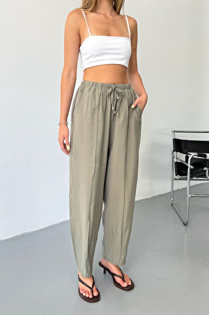 Feela Moda Kadın Modal Cupra Beli Lastikli Çımalı Şalvar Pantolon 2019