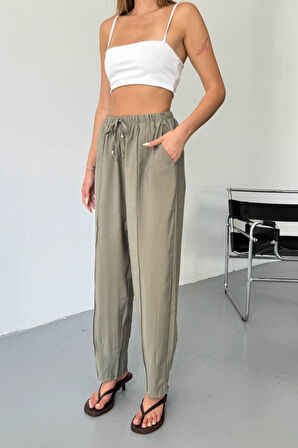 Feela Moda Kadın Modal Cupra Beli Lastikli Çımalı Şalvar Pantolon 2019