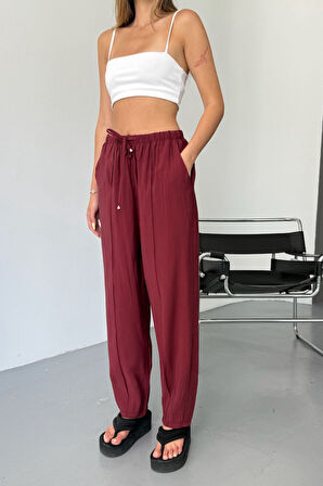 Feela Moda Kadın Modal Cupra Beli Lastikli Çımalı Şalvar Pantolon 2019