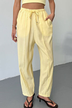 Feela Moda Kadın Modal Cupra Beli Lastikli Çımalı Şalvar Pantolon 2019