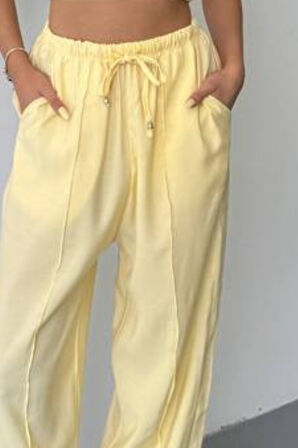 Feela Moda Kadın Modal Cupra Beli Lastikli Çımalı Şalvar Pantolon 2019