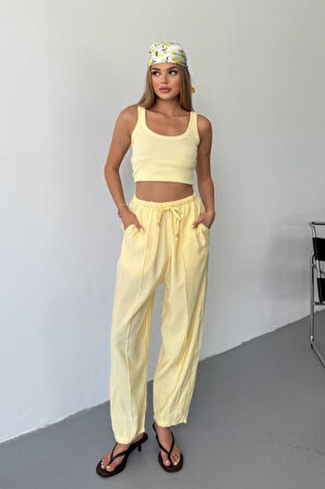 Feela Moda Kadın Modal Cupra Beli Lastikli Çımalı Şalvar Pantolon 2019