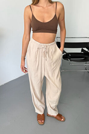 Feela Moda Kadın Modal Cupra Beli Lastikli Çımalı Şalvar Pantolon 2019