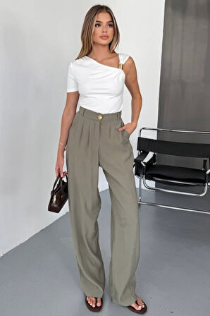 Feela Moda Kadın Modal Cupra Dokuma Pileli Palazzo Pantolon 2022