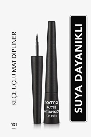 FLORMAR Suya Dayanıklı Likit Mat Dipliner (Yoğun Siyah) - Matte Waterproof Dipliner - 001