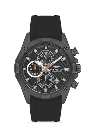 Ferro FM31361D-G Quartz Siyah Silikon Kordon 44 mm Erkek Kol Saati