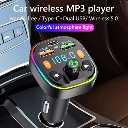 Bluetooth Araç Kiti Araç Fm Transmitter Şarj USB TypeC MP3 PD Flash Için Uygun Çakmaklık Giriş