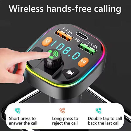 Bluetooth Araç Kiti Araç Fm Transmitter Şarj USB TypeC MP3 PD Flash Için Uygun Çakmaklık Giriş
