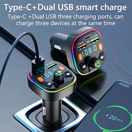 Bluetooth Araç Kiti Araç Fm Transmitter Şarj USB TypeC MP3 PD Flash Için Uygun Çakmaklık Giriş