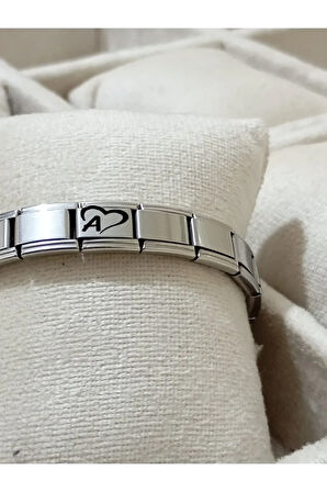 Kalpli A Harfi İtalyan Charm Çelik Bileklik