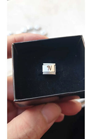 İTALYAN ÇELİK CHARM NOMİ ÇELİK CHARM N HARFİ İSİM TARİH BAŞ HARF YAZILIR 9 MM  FMACCESORİES