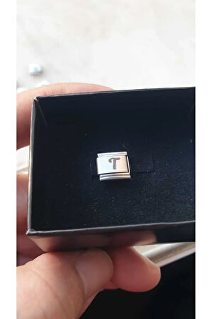 İTALYAN ÇELİK CHARM NOMİ ÇELİK CHARM T HARFİ İSİM TARİH BAŞ HARF YAZILIR 9 MM  FMACCESORİES