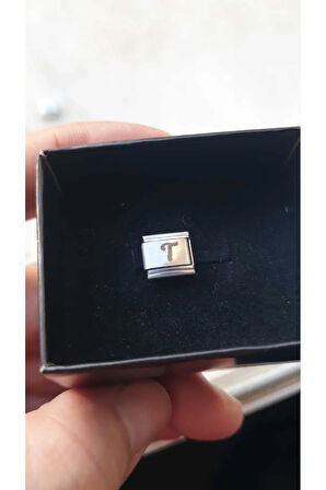 İTALYAN ÇELİK CHARM NOMİ ÇELİK CHARM T HARFİ İSİM TARİH BAŞ HARF YAZILIR 9 MM  FMACCESORİES
