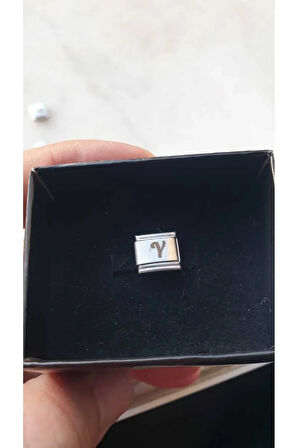 İTALYAN ÇELİK CHARM NOMİ ÇELİK CHARM Y HARFİ İSİM TARİH BAŞ HARF YAZILIR 9 MM  FMACCESORİES