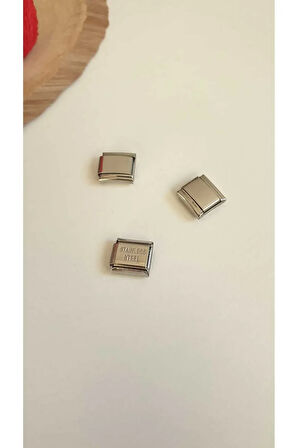 NOMİMATİON CHARM BİLEKLİK EK LİNK 9 MM 1 CM GÜMÜŞ RENK YAZILI YAZISIZ İSİM TARİH HARF YAZILIR 1 ADET