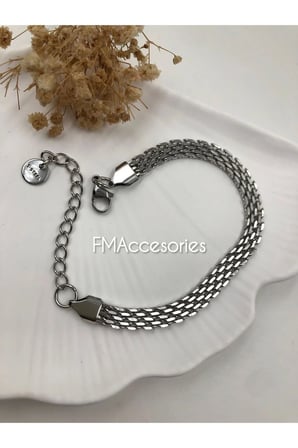 316L Çelik Bileklik Unisex Antialerjik Çavuş V Model Gümüş Renk 17+5 cm Kutulu