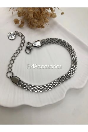 316L Çelik Bileklik Unisex Antialerjik Çavuş V Model Gümüş Renk 17+5 cm Kutulu