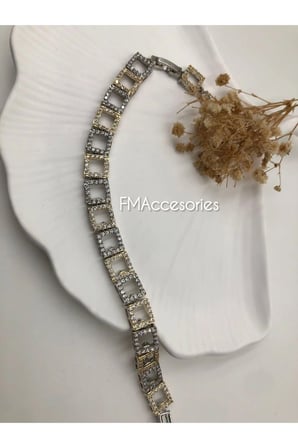 Kadın Bileklik Zirkon Taşlı Kadın Kare Zincir Bileklik Gold Silver Renk Şık Tasarım 18+2 Kutulu