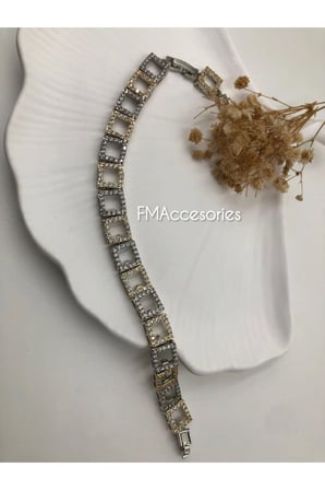 Kadın Bileklik Zirkon Taşlı Kadın Kare Zincir Bileklik Gold Silver Renk Şık Tasarım 18+2 Kutulu