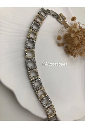 Kadın Bileklik Zirkon Taşlı Kadın Kare Zincir Bileklik Gold Silver Renk Şık Tasarım 18+2 Kutulu