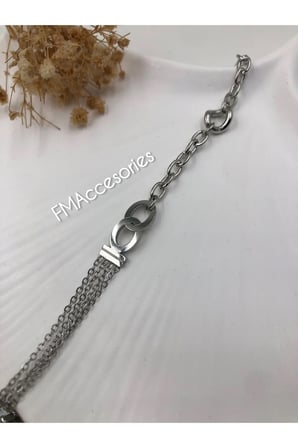 Kadın Çelik Bileklik Çoklu Zincir Sonsuzluk Figürü Minimal Şık Bileklik 18+5 Cm Hediye Kutulu