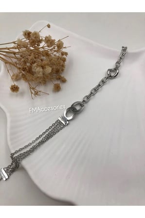 Kadın Çelik Bileklik Çoklu Zincir Sonsuzluk Figürü Minimal Şık Bileklik 18+5 Cm Hediye Kutulu