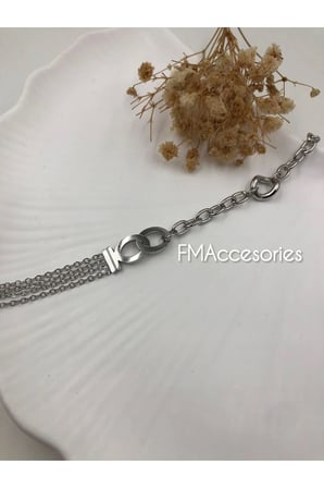 Kadın Çelik Bileklik Çoklu Zincir Sonsuzluk Figürü Minimal Şık Bileklik 18+5 Cm Hediye Kutulu