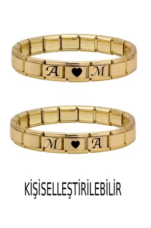 Harfli Kalpli Kişiye Özel Çift Sevgili Gold İtalyan Charm Bileklik 2 Adet Hediye Kutulu Not Yazılır