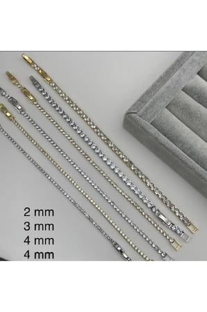 Zirkon Taşlı Çelik Su Yolu Bileklik – 2 mm / 3 mm / 4 mm