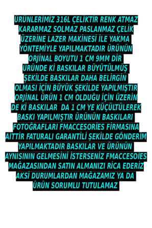 İtalyan Çelik Bileklik Charmı Gümüş Renk Lazer Baskı Renk Atmaz Kararmaz Çelik