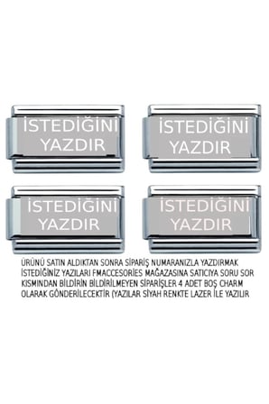 İtalyan Çelik Charm 4 Adet Kişiye Özel istediğinizi yazdırın isim tarih harf