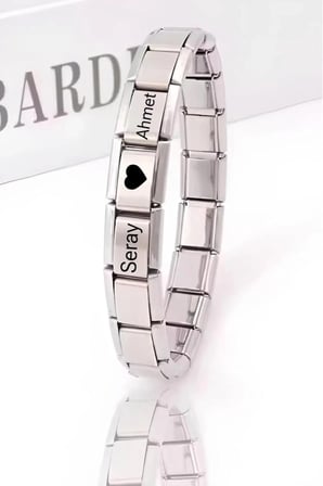 Kişiye Özel Isim Yazılı Italyan Charm 18cm Çelik Bileklik sevgiliye hediye