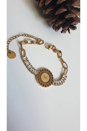 ÇELİK ÇEYREKLİ BAGET TAŞLI I BİLEKLİK GOLD RENK ANTİALERJİK 316L KARARMAZ SERİ 17+4 CM 316L