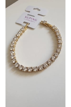 ÇELİK BİLEKLİK XUPİNG SU YOLU BAGET TAŞLI 14 AYAR GOLD RENGİNDE SAVOROSKİ TAŞLI 17+2 CM FMACCESORİES