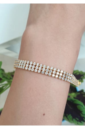 Çelik Kadın Bileklik Altın Renk Xuping Su Yolu Çelik Bileklik Üç Sıra 14 Ayar Gold Renginde Savoroski Taşlı 17 2 Cm Fmaccesories