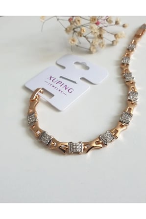 Çelik Kadın Bileklik Altın Renk Xuping Rose Renk Anti Alerjik kararmaz seri 18 Cm Lüx Bileklik
