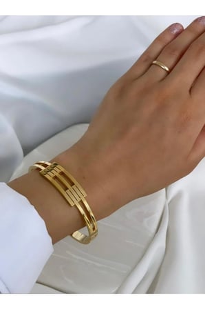 Kadın Çelik Kaburga Kelepçe Gold Renk Bileklik