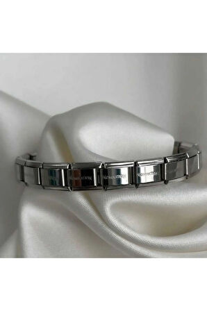 18 Cm Italian Charm Silver Detailed Nomimation Model Stainless Steel Bracelet FMACCESORİES