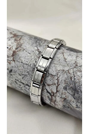 18 Cm Italian Charm Silver Detailed Nomimation Model Stainless Steel Bracelet FMACCESORİES