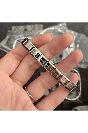 18 Cm Italian Charm Silver Detailed Nomimation Model Stainless Steel Bracelet FMACCESORİES