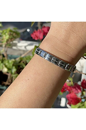 18 Cm Italian Charm Silver Detailed  Model Stainless Steel Bracelet FMACCESORİES