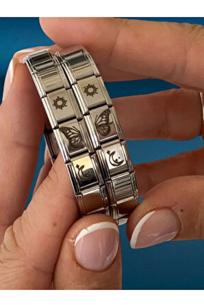 İtalyan Charm Bileklik Sevgili Kelebek Figürlü İtalyan Çelik Çift Bilekliği 2 Adet Hediye Kutusunda