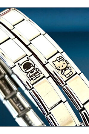 Italyan Charm Çelik Çift Bilekliği Batman Ve Hello Kitty KUTULU HEDİYE NOTU YAZILIR 2 ADET