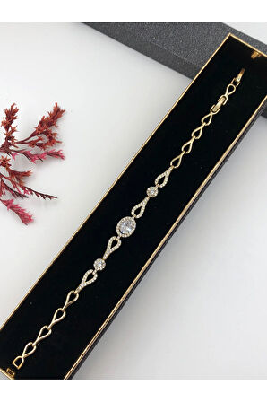 Her Kombine Uygun! Xuping Taşlı Altın Renk Kadın Bileklik 14 K Gold Renk 17+2 Cm kutulu Renk Atmaz