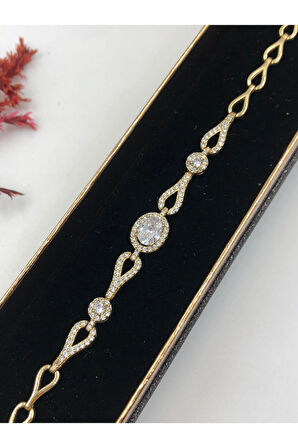 Her Kombine Uygun! Xuping Taşlı Altın Renk Kadın Bileklik 14 K Gold Renk 17+2 Cm kutulu Renk Atmaz