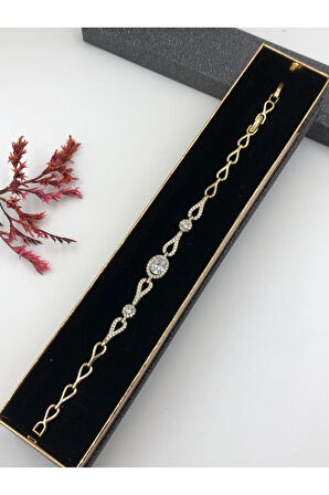 Her Kombine Uygun! Xuping Taşlı Altın Renk Kadın Bileklik 14 K Gold Renk 17+2 Cm kutulu Renk Atmaz