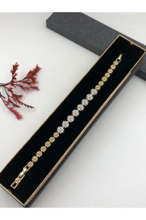 Her Kombine Uygun! Xuping Taşlı Altın Renk Kadın Bileklik 14 K Gold Renk 17+2 Cm kutulu Renk Atmaz