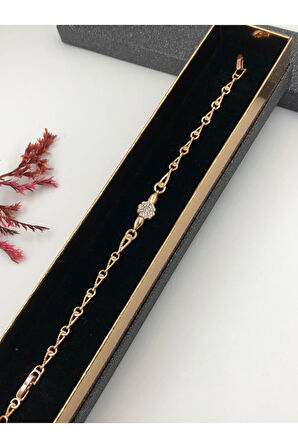 Her Kombine Uygun! Xuping Taşlı Altın Renk Kadın Bileklik Rose Bakır Renk 17+2 Cm kutulu Renk Atmaz